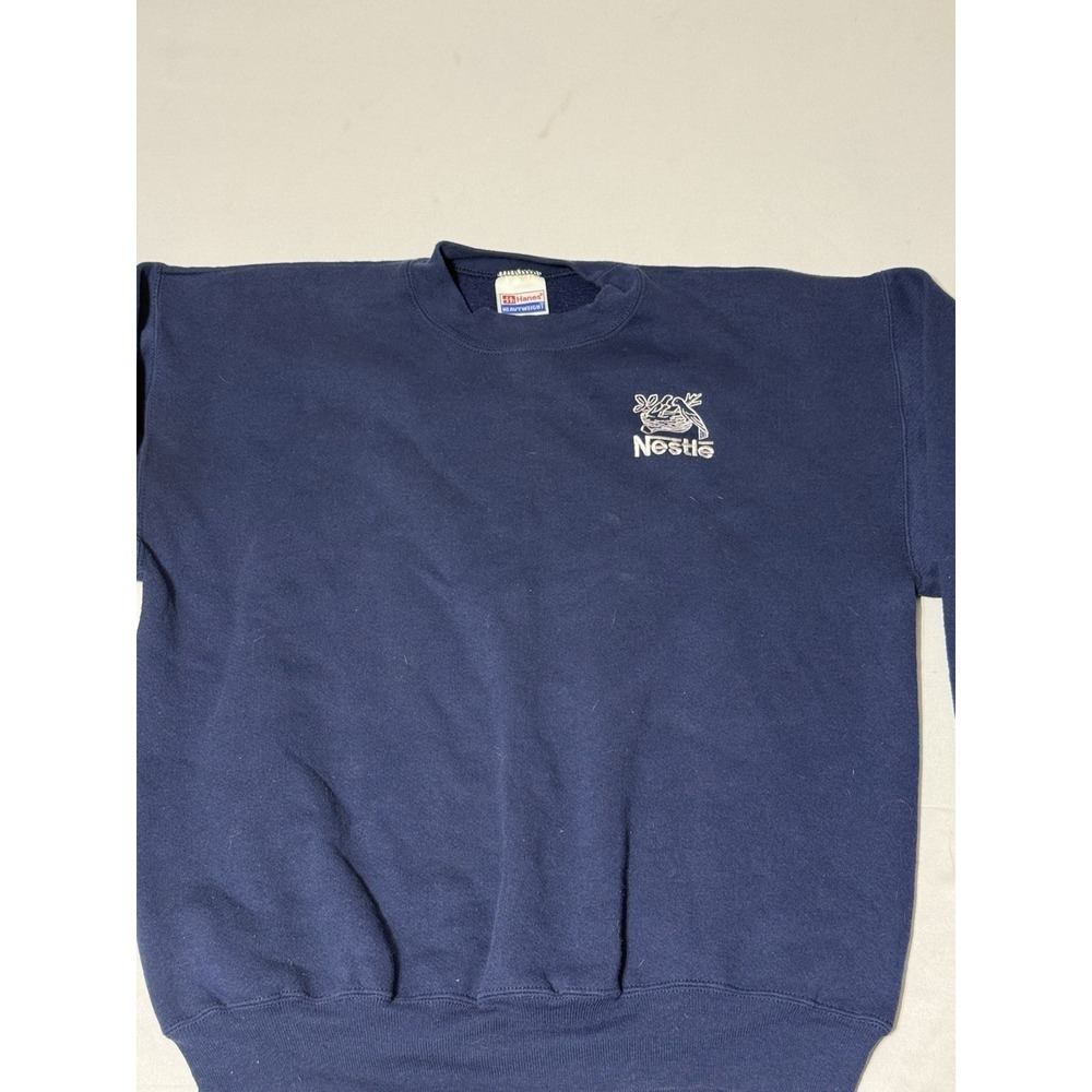 Vintage Hanes Nestle Embroidered Navy Blue Sweatshirt Crewneck Large